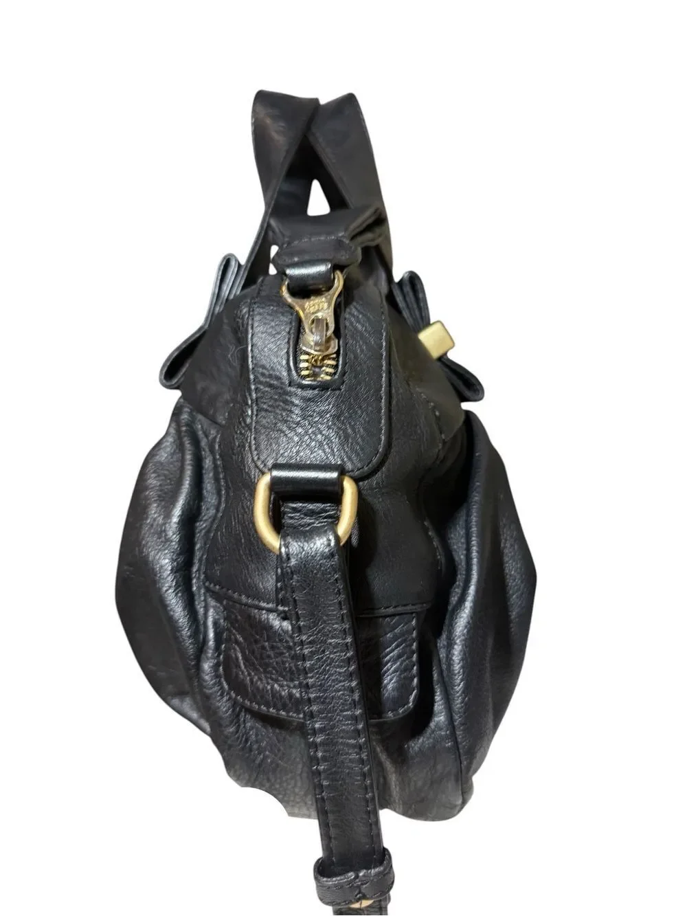 See by Chloe Black Leather Pleated Top Handle Bowler Boston 2way Satchel Auth